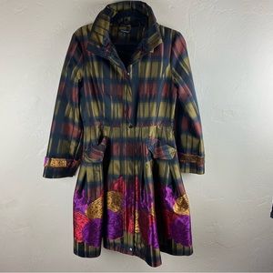 Samuel Dong Plaid Floral Bubble Trench Coat Jacket size small